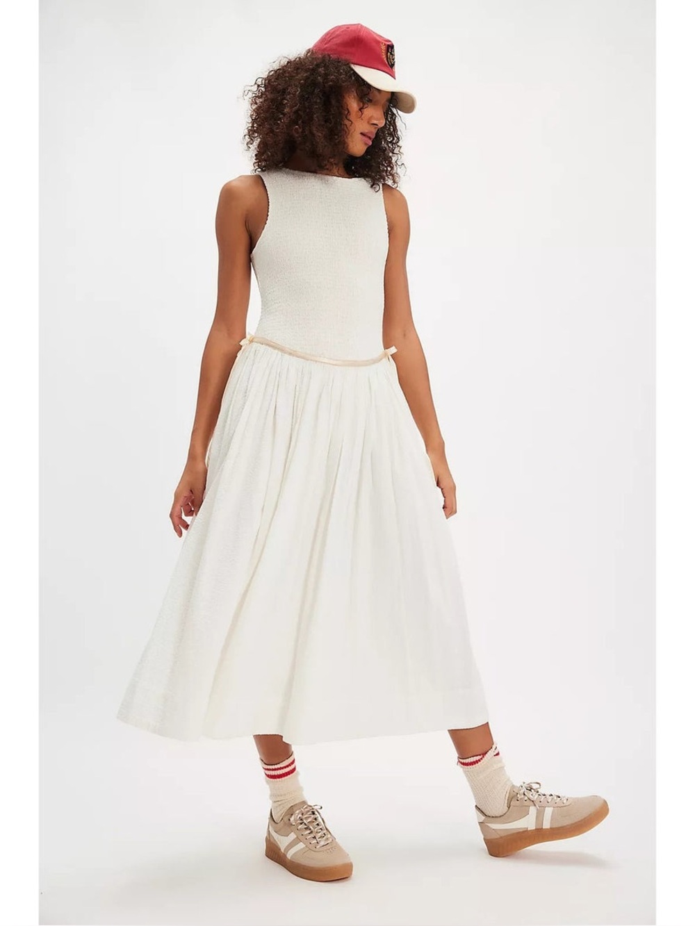 NWOT FREE PEOPLE Nightingale Seersucker Smocked Midi Dress